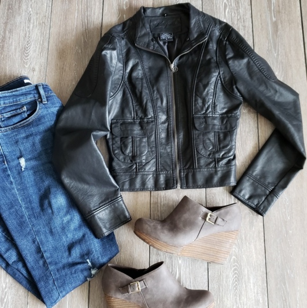 Jou Jou Womens Small Black fake leather jacket
